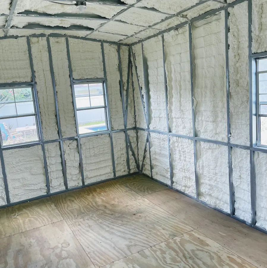Closed-cell spray foam insulation applied to wall cavities in a residential project in Russellville